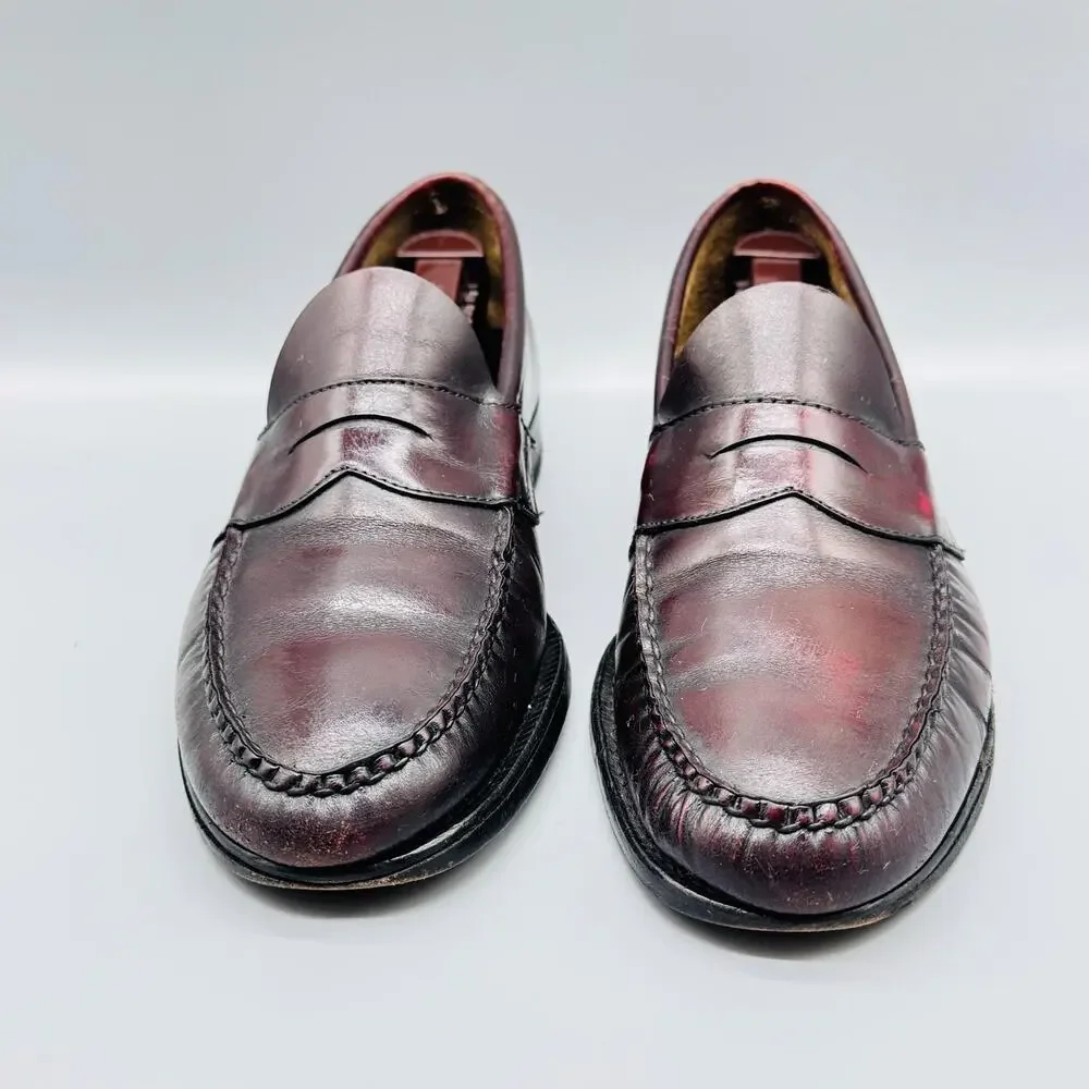 Johnson Murphy Shoes Mens 9 Burgundy Leather Penny Loafer Slip On Moc Toe VTG